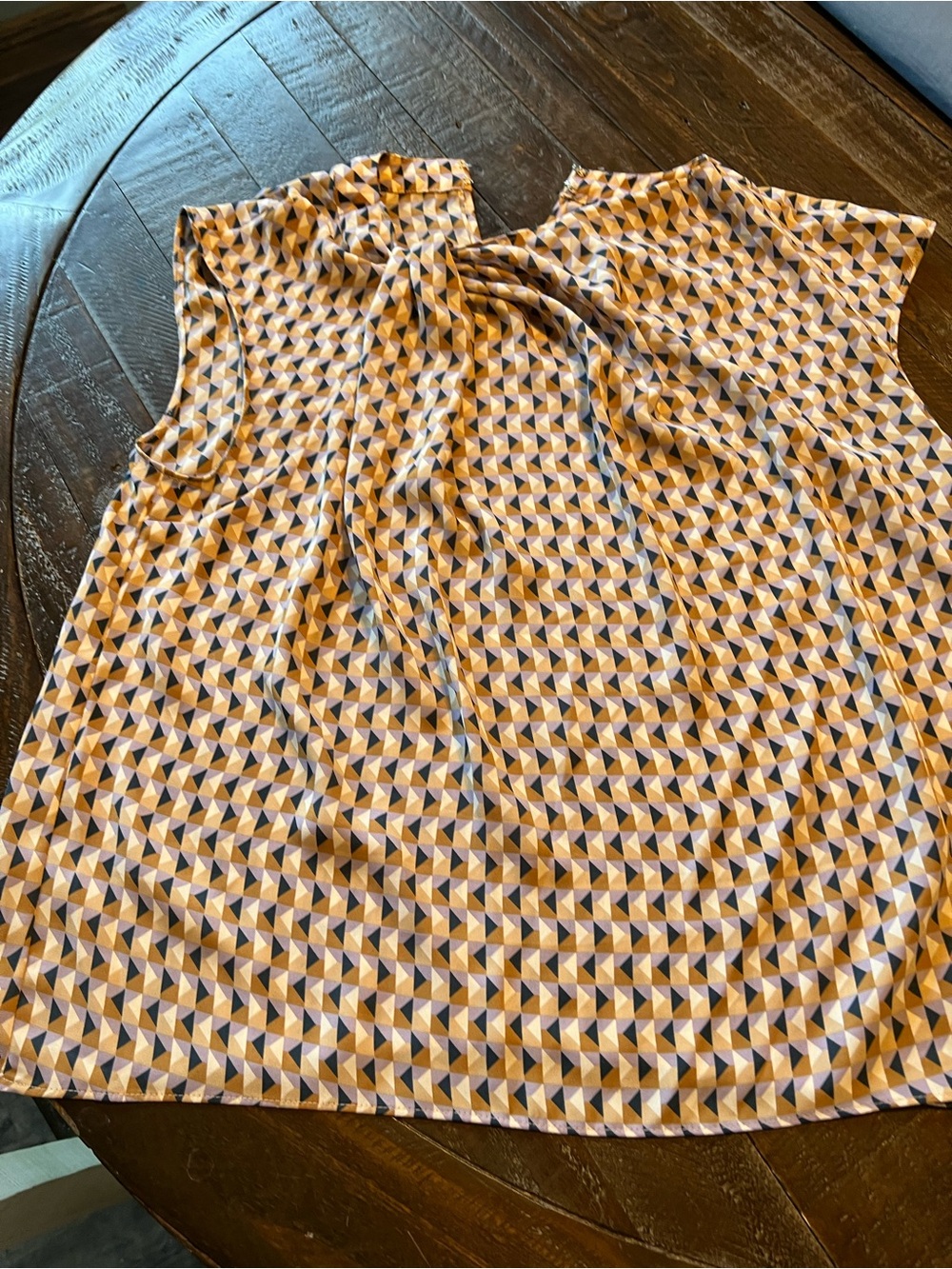 Worthington Sleeveless Geometric Print Top in Mustard and Navy